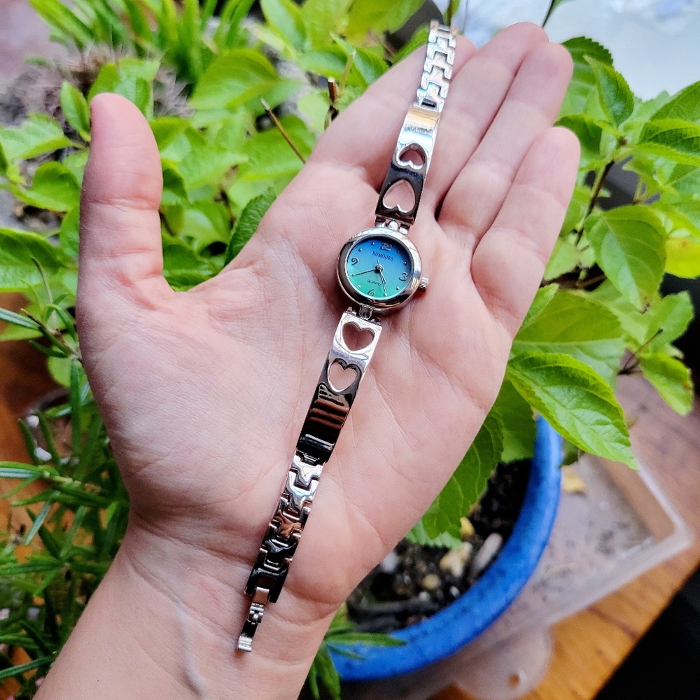 Classic Rumours Quartz Blue Green & Silver Womens Womans Heart Watch